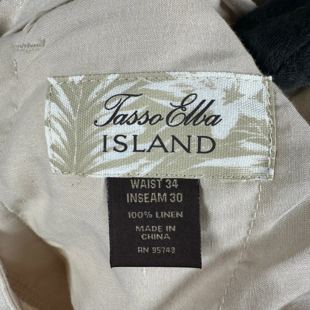 Tasso Elba Island Mens 34x30 Oatmeal Beige 100% Linen Drawstring Pants Coastal
